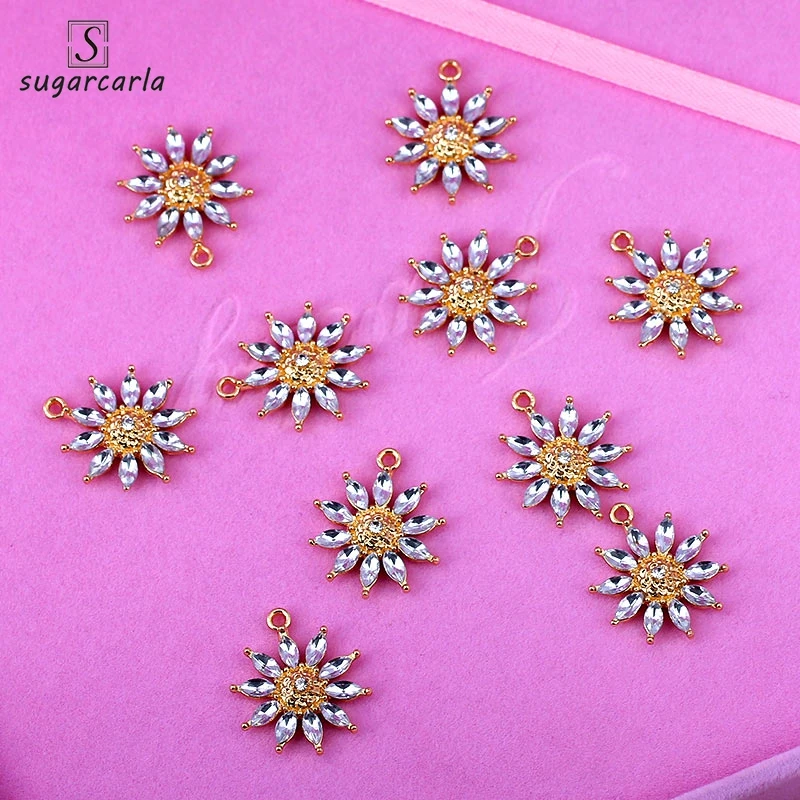 

Full Rhinestone Sunflower Charms Pendant Gold Color Metal Plant Jewelry DIY Handmade Earring Necklace Bracelet Making Accessorie