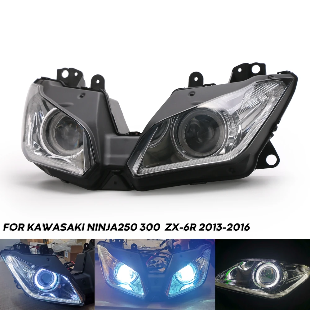 Мотоцикл HID фары в сборе 2013 2014 2015 2016 Ангел глаз для Kawasaki NINJA 250 300 NINJA250 NINJA300 ZX 6R