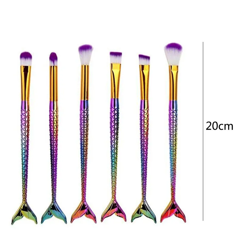 6pcs 21 шт. Pro Русалка кисти для макияжа основа для бровей подводка для глаз Румяна косметическая пудра Профессиональный консилер набор кистей для макияжа - Handle Color: 6pcs