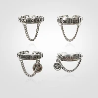 hip hop punk 925 silvery smiley face ring does not fade cross chain open ring female design sense niche pearl jewelry