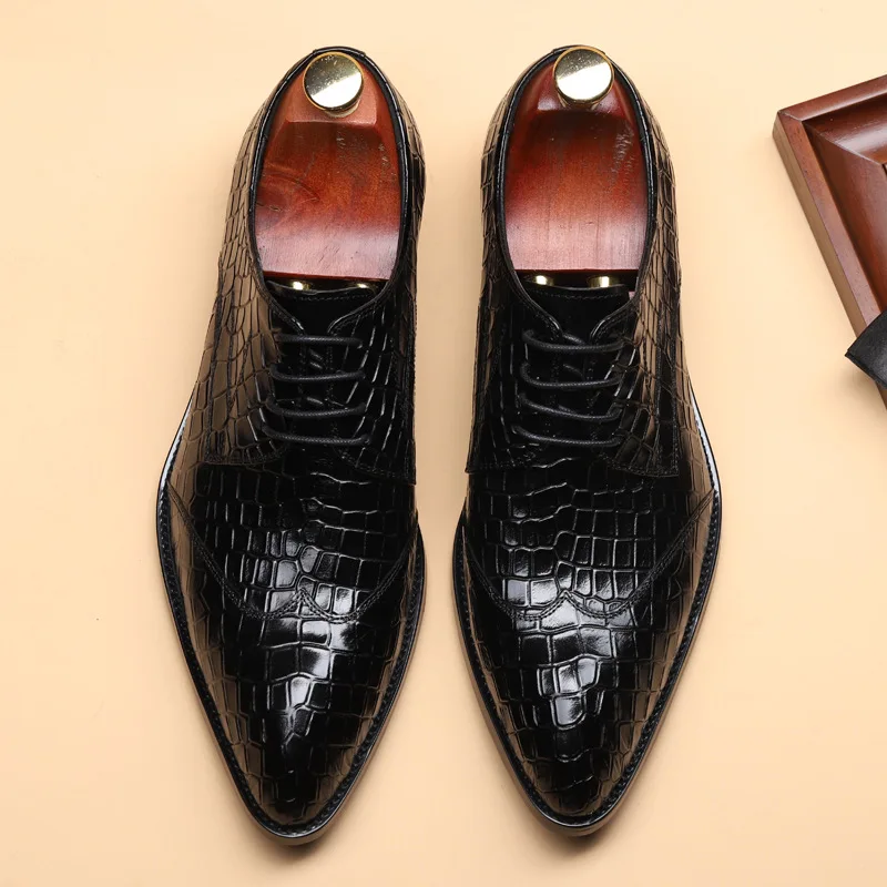 

Handmade Genuine Leather Dress Shoes High Quality British Plaid Pattern Lace Up Pointed Toe Gents Formal Wedding Party Shoes F57