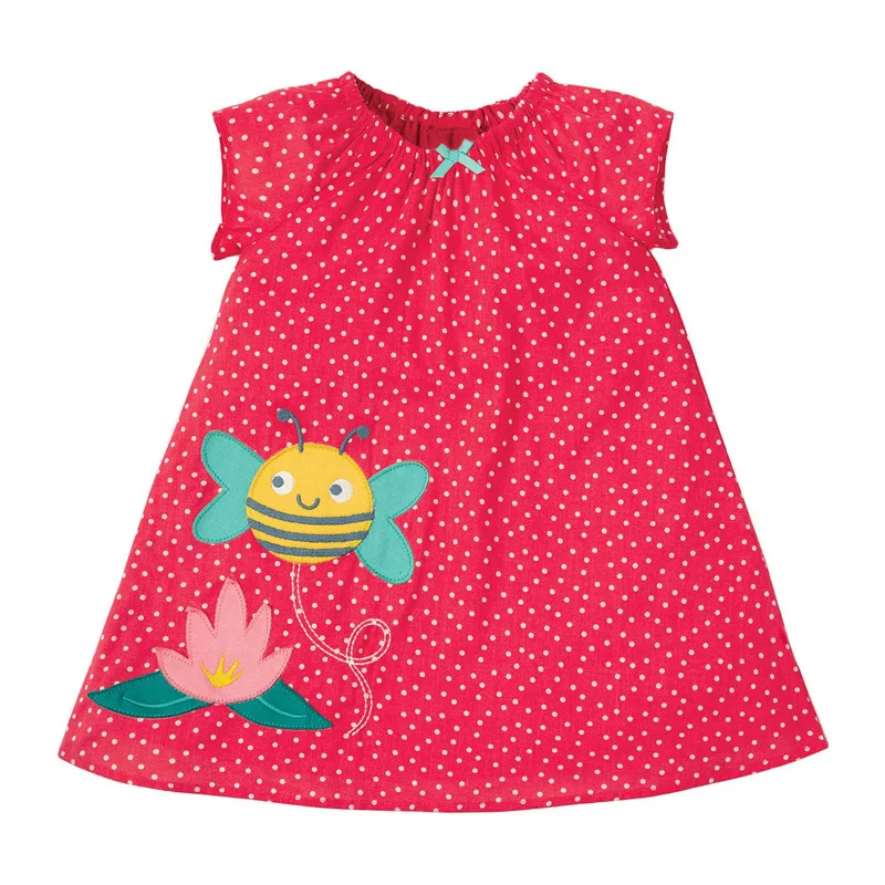 

Little Maven 2021 Summer Baby Girl Clothes Toddler Dot Insect Print Vestiods Frocks Cute Animal Red Dress for Kids 2-7 Years