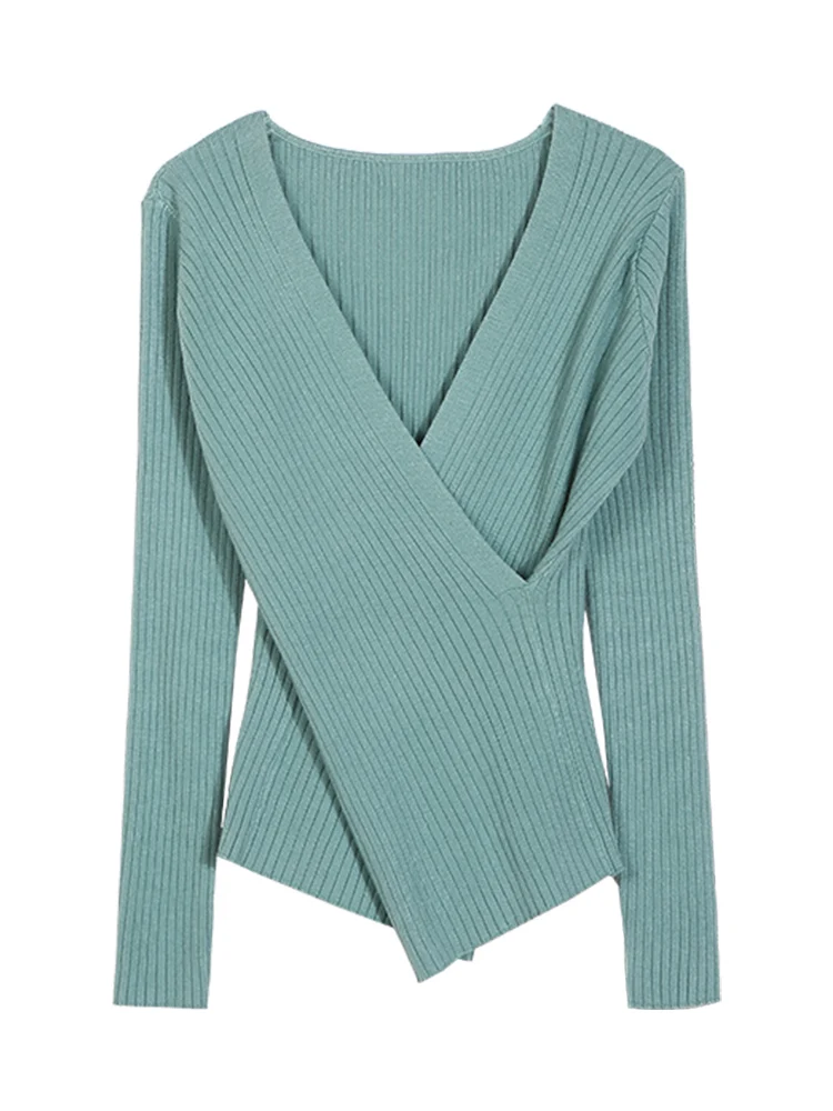 

V-neck knit base shirt women's new style versatile autumn and winter fashion slim long sleeve T-shirt top tide