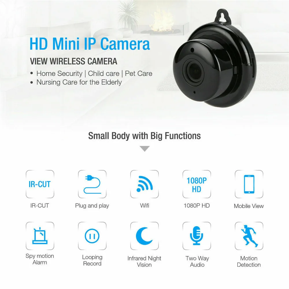 

KIMPOK 1080P Wireless Mini WiFi Camera Home Security Camera IP CCTV Surveillance IR Night Vision Motion Baby Monitor P2P CCTV
