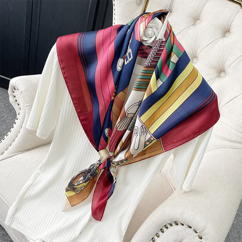 

Женский Шелковый платок новый шарф хиджаб модный платок с принтом сумка шарфы для волос женские квадратные шали 90*90 см шарфы для шеи