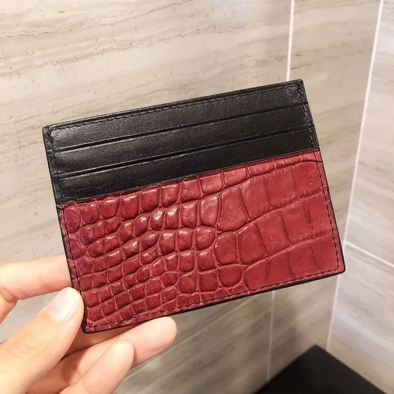 Red Card Holder CAJIFUCO настоящая крокодиловая кожа Porte Carte ультратонкий натуральная кожа кредитный держатель для карт классический кошелек для монет - Цвет: Red Card Holder