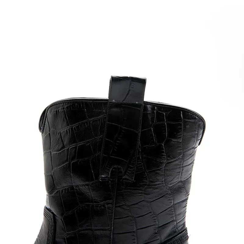 

FashionGenuineLeather Boots Women Western Cowboy Ankle Boots PointedToe High heel black ShoesWoman Heel Boots AutumnWinter new