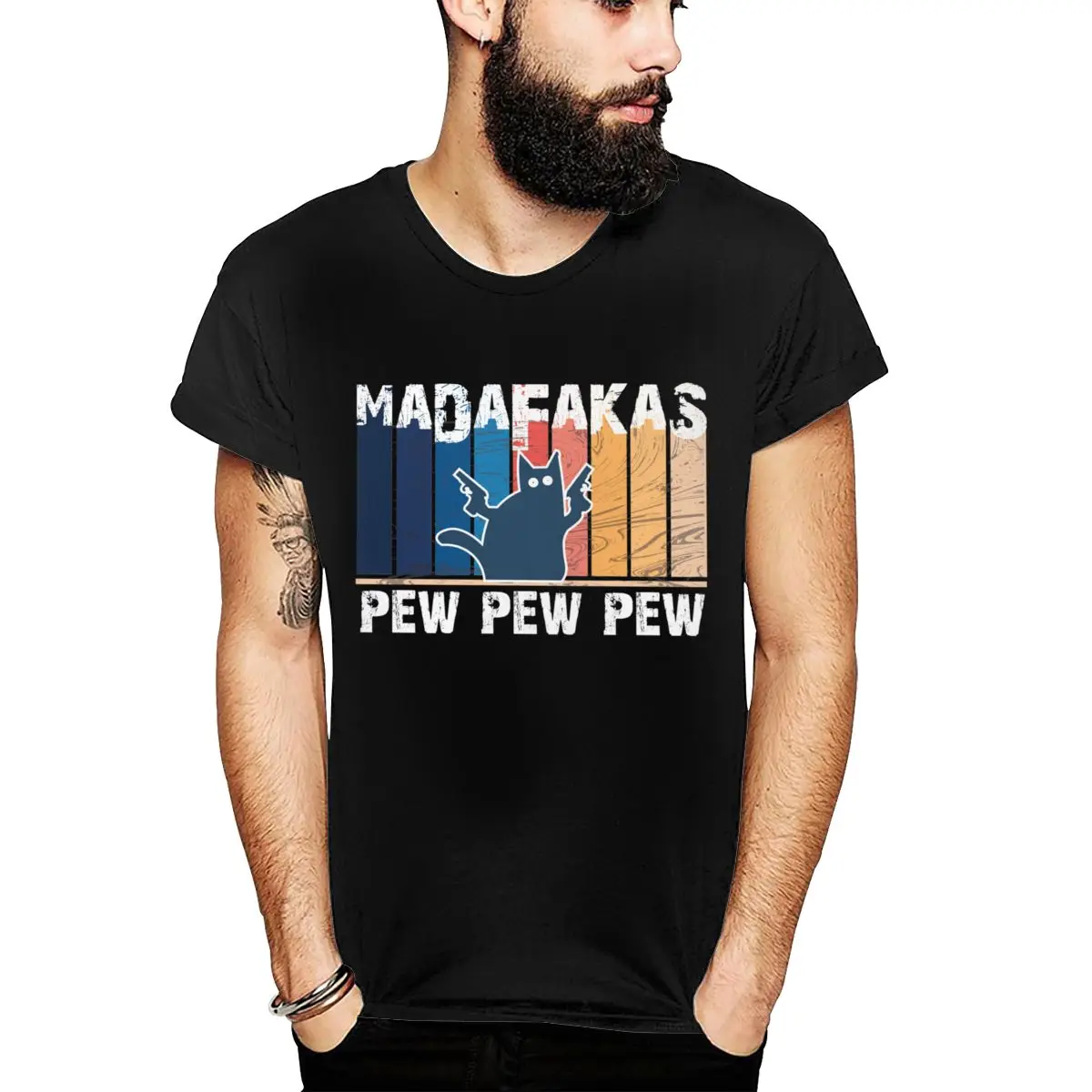 Винтажная футболка с рисунком кота Pew Madafakas Мужская большого размера популярная