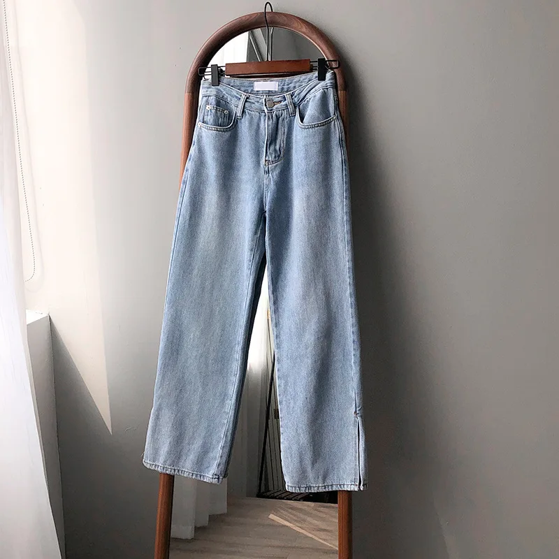 

COZOK 2021 New Split Wide Leg Jeans Women's Straight Tube Loose High Waist Slim Elegant Pants 5a103