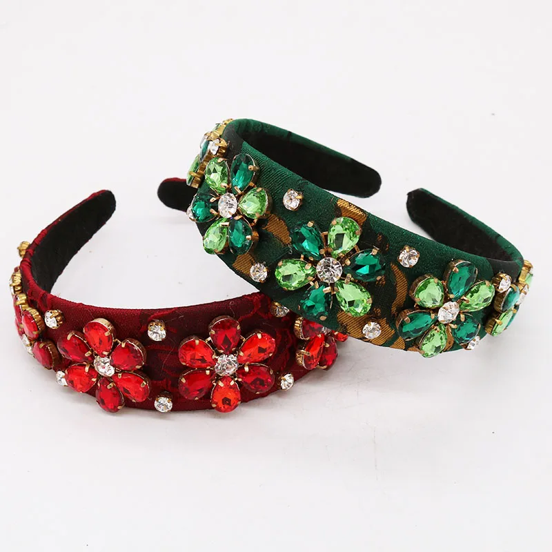 Подарок в стиле барокко винтажная зеленая повязка на голову со стразами