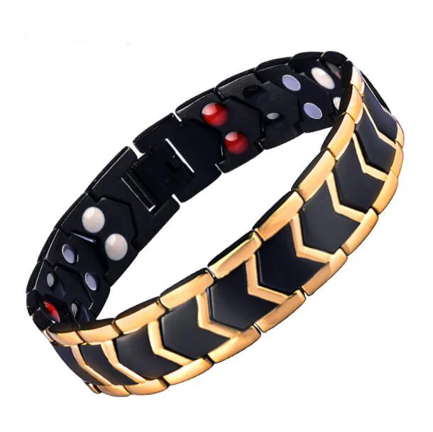 

Health Energy Bracelet Bangle Men 316L Stainless Steel Bio Magnetic Bracelets Black & Golden Jewelry
