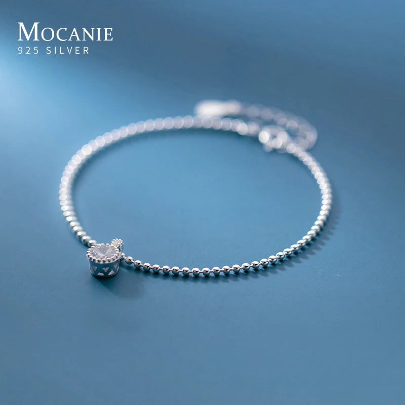 

Mocanie Round Zirconia Shining Crown 925 Sterling Silver Bracelets for Women Adjustable Hand Chain Charm Brangle Fine Jewelry
