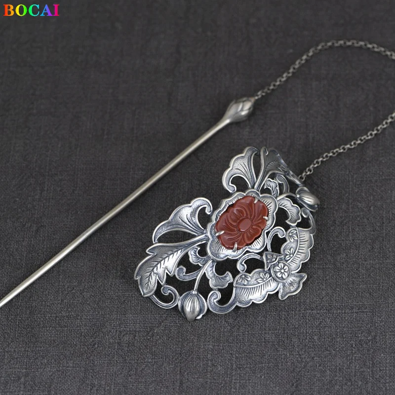 Аксессуары для волос BOCAI S925 из стерлингового серебра Южная рутила полый пион