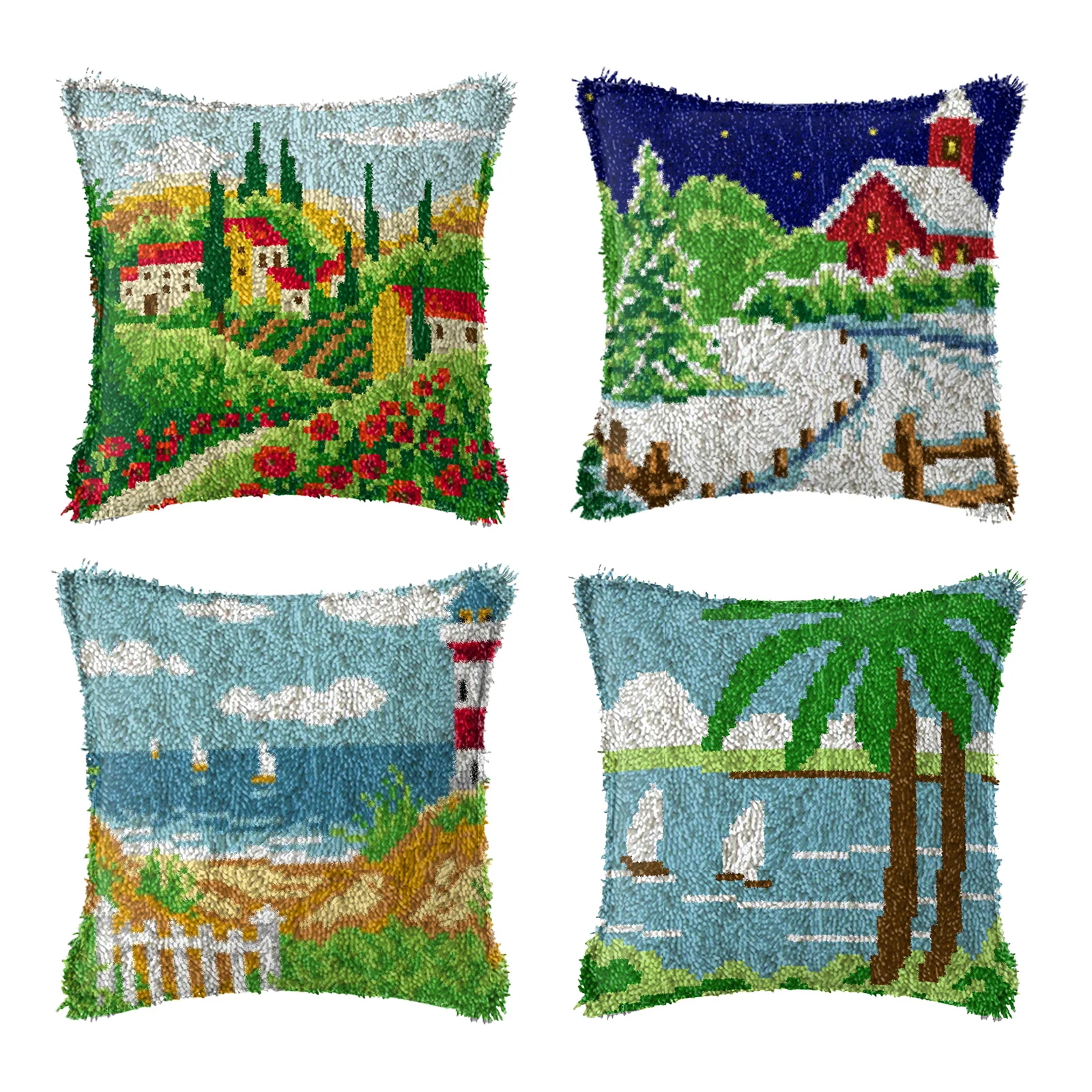 Latch Hook Kits for Adults Embroidery Crocheting Four Beauty Patterns DIY Carpet Rug Landscape Decor 43×43cm | Дом и сад