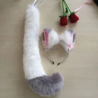 japanese anime cat wolf cosplay props accessory contrast color plush ears bandana hair hoop animal long tail halloween costume