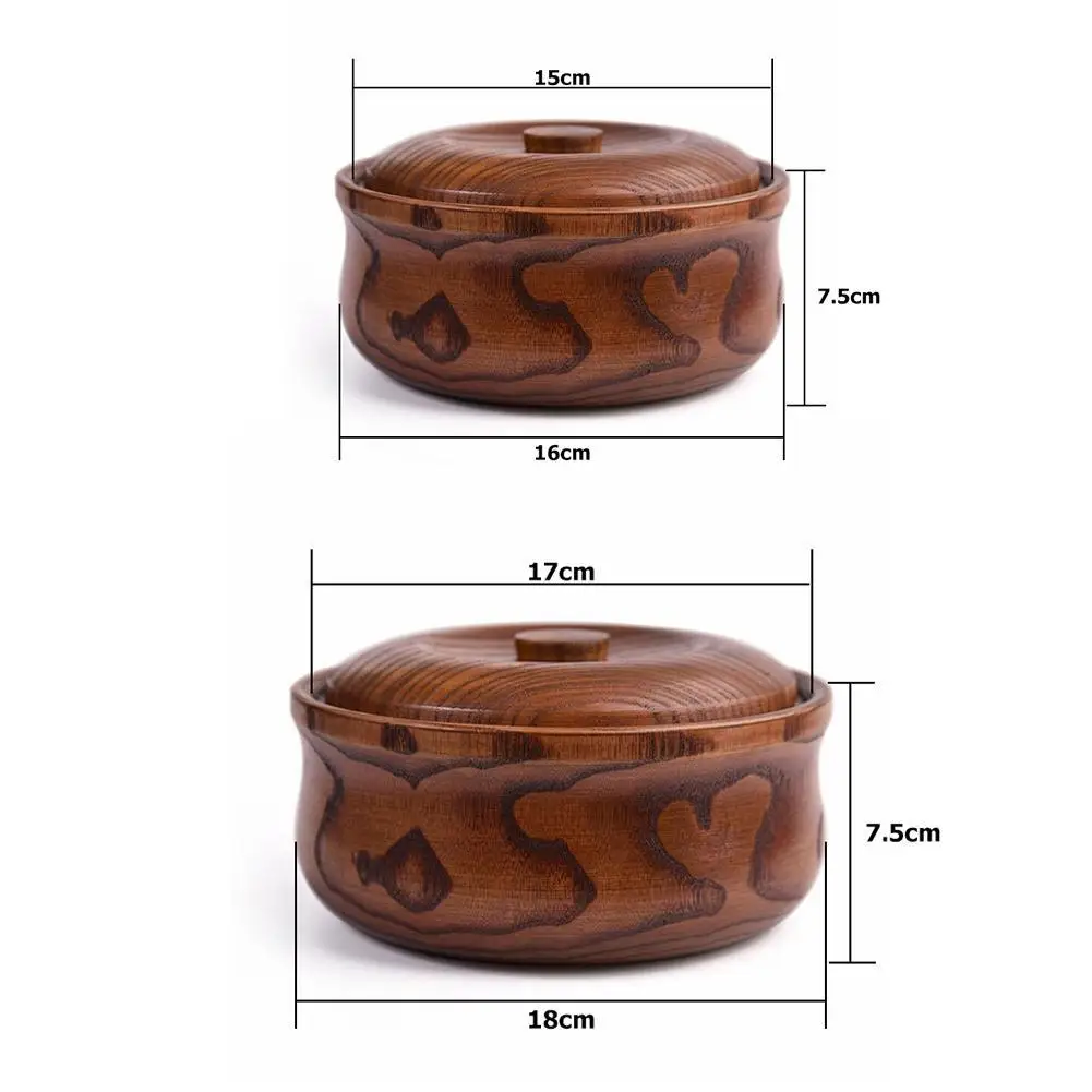 

Nature Wood Soup Noodles Salad Bowls with Cover Lid Wooden Rice Dinnerware Hotel Restaurant Japan For Home Style Scalding A H3C8