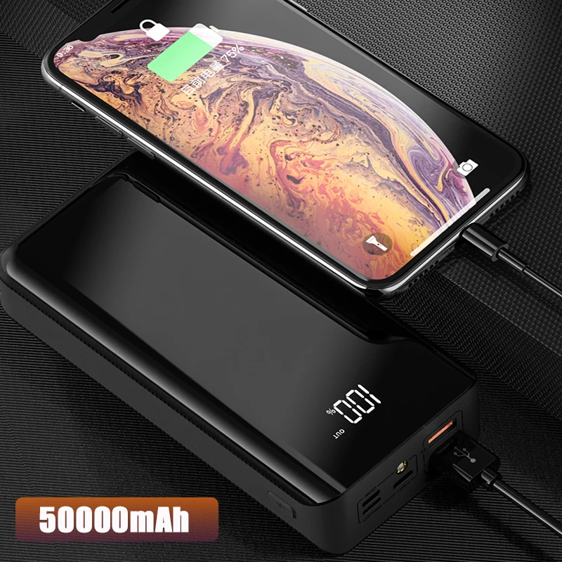 Внешний аккумулятор 50000 мАч большая емкость светодиодное зеркало двусторонняя