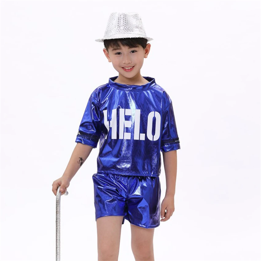 Детский костюм для джазовых танцев блестящий короткий топ и шорты девочек