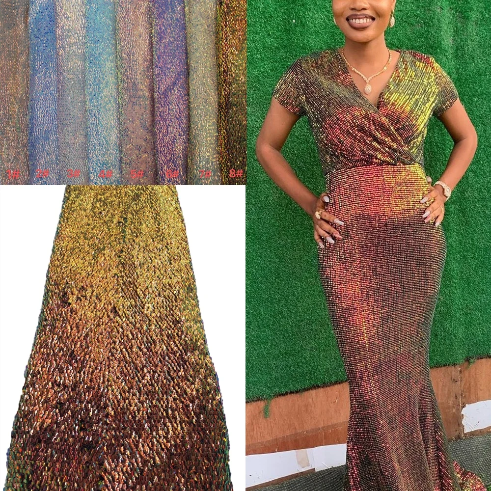 Новейшая африканская ткань с блестками эластичная кружевная вышивкой