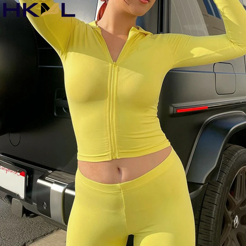 

Letter Print Sporty Workout Active Wear Co-ord Sets Loungewear Casual Zipper Hooded Top And Pants Tight 2 Piece Set New