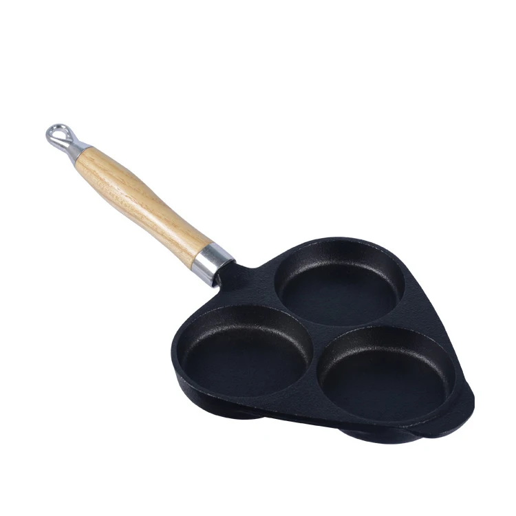 

Non-stick pan cast iron omelette pan three-hole egg hamburger pan uncoated 2kg parcel mail 3