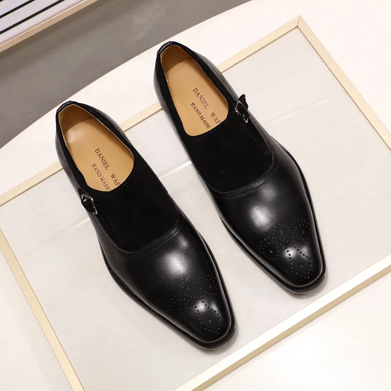 Классические деловые мужские туфли на ремешке Туфли под платье из натуральной