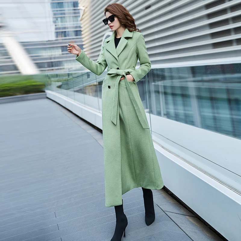 Зеленое шерстяное Женское пальто авокадо новинка 2019 зимнее длинное модное выше