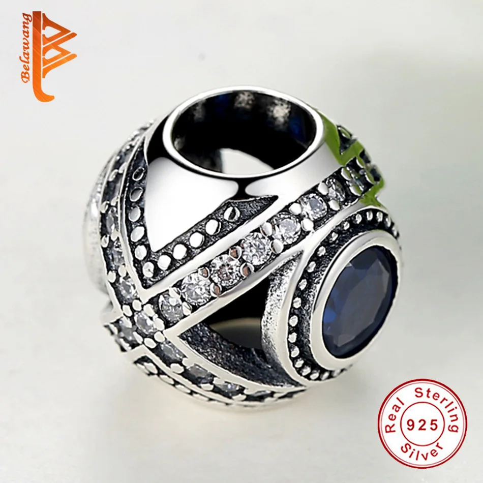 Wholesale 925 Sterling Silver European Blue Crystal Clear CZ Hollow Charm Fit Bracelet DIY Jewelry Dropshipping | Украшения и
