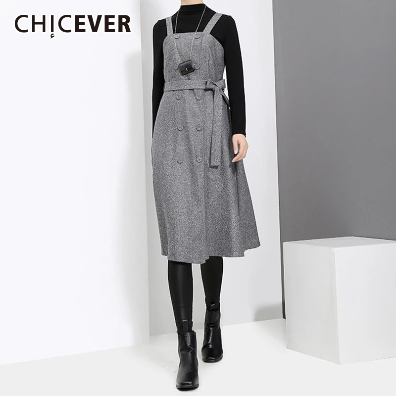 Элегантное корейское платье CHICEVER для женщин с квадратным воротником без рукавов