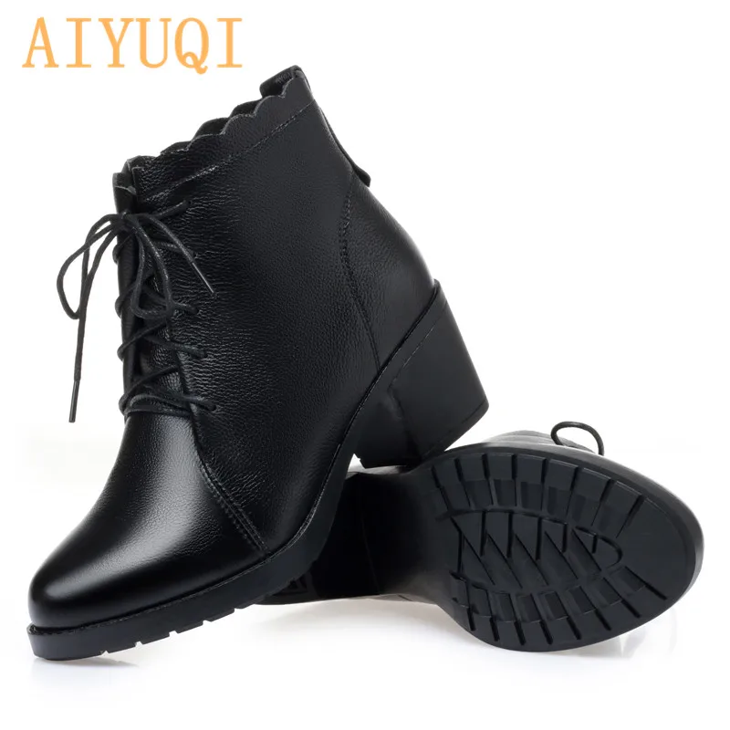 

AIYUQI Autumn New Genuine Leather Women's Single Boots Female Ankle Boots High-heeled Large Size Martin Boots Women