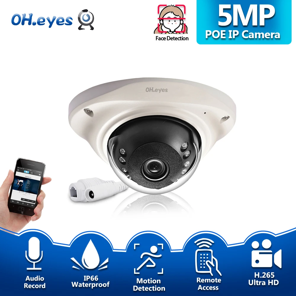 

OH.eyes 5.0MP 5MP VandalProof Indoor Dome 48V POE IP Camera IR P2P Video CCTV Security Surveillance Audio Record Camera