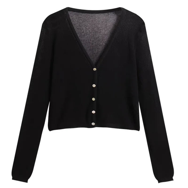 Женский тонкий кардиган с V-образным вырезом и длинным рукавом |