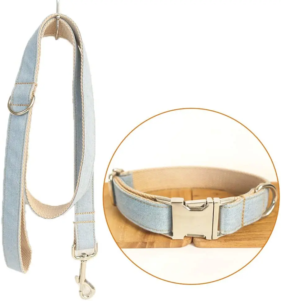 Ошейник поводок для собак регулируемый наружный ковбойский из денима маленьких