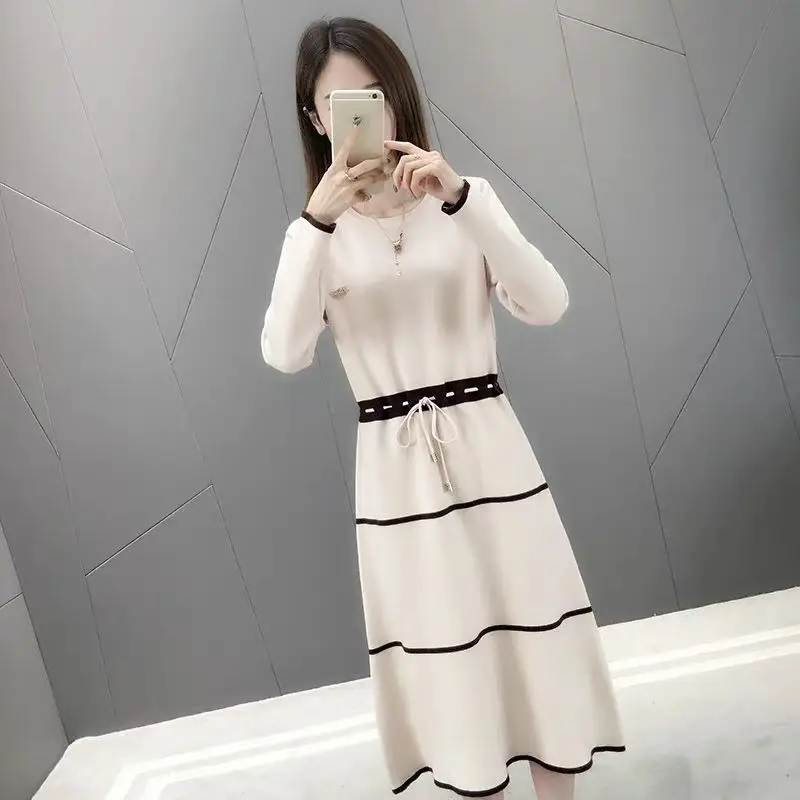 Новинка 2020 женское платье-свитер выше колена женская осенняя и зимняя одежда