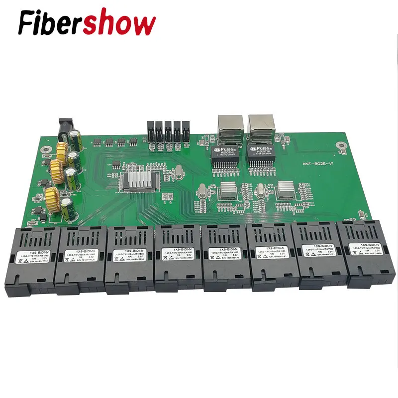 Гигабитный Ethernet коммутатор Ethernet волоконно-оптический медиаконвертер 8 портов 1,25G SC 2 RJ45 10/100/1000 M PCBA плата