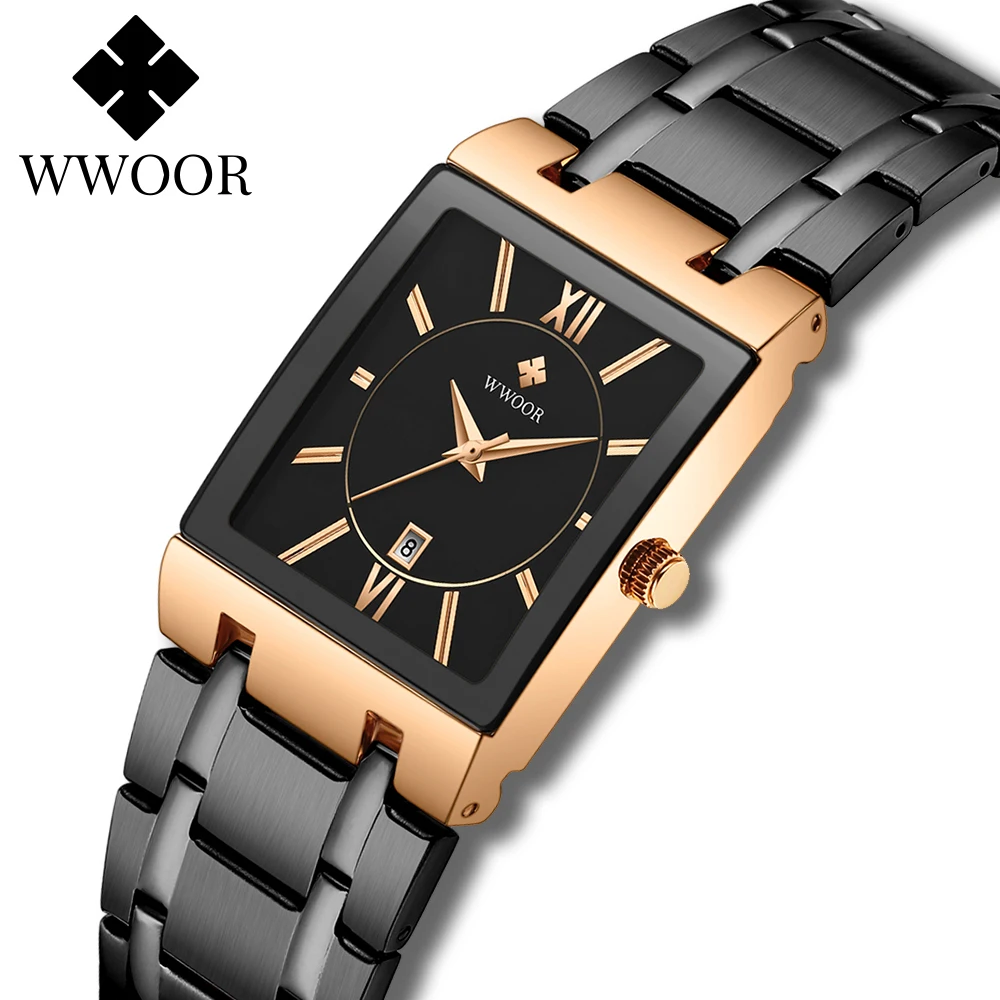 WWOOR модные квадратные женские часы от топ бренда роскошные из розового золота