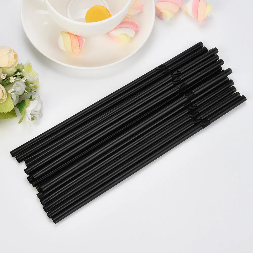 

100Pcs Drinking Straws 260mm/256mm/210mm Black Long Flexible Wedding Party Supplies Plastic Drinking Straws pajitas plastico