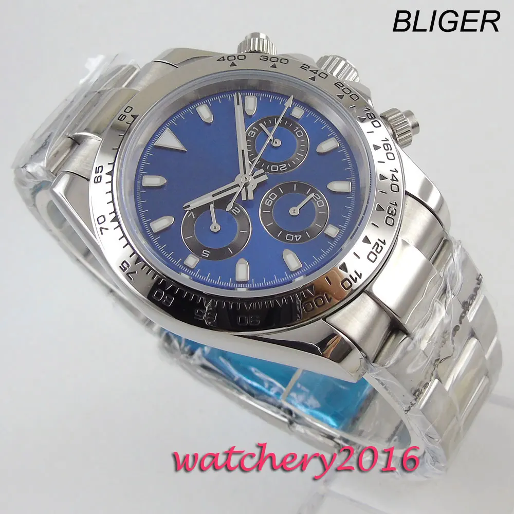 Sweet gifts 40mm Bliger Black Sterile Dial Crystal Luxury Brand sapphire glass 316L steel solid Automatic Movement men's Watch | Наручные