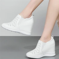 summer fashion sneakers women genuine leather wedges high heel gladiator sandals female slip on round toe platform pumps shoes
