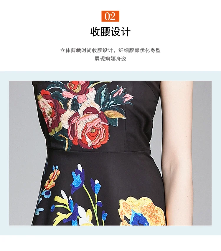 

Runway Floral Dresses Women Holiday Flower Embroidery Slash Neck Tank Backless Spaghetti Strap Summer Dress Female Vestidos