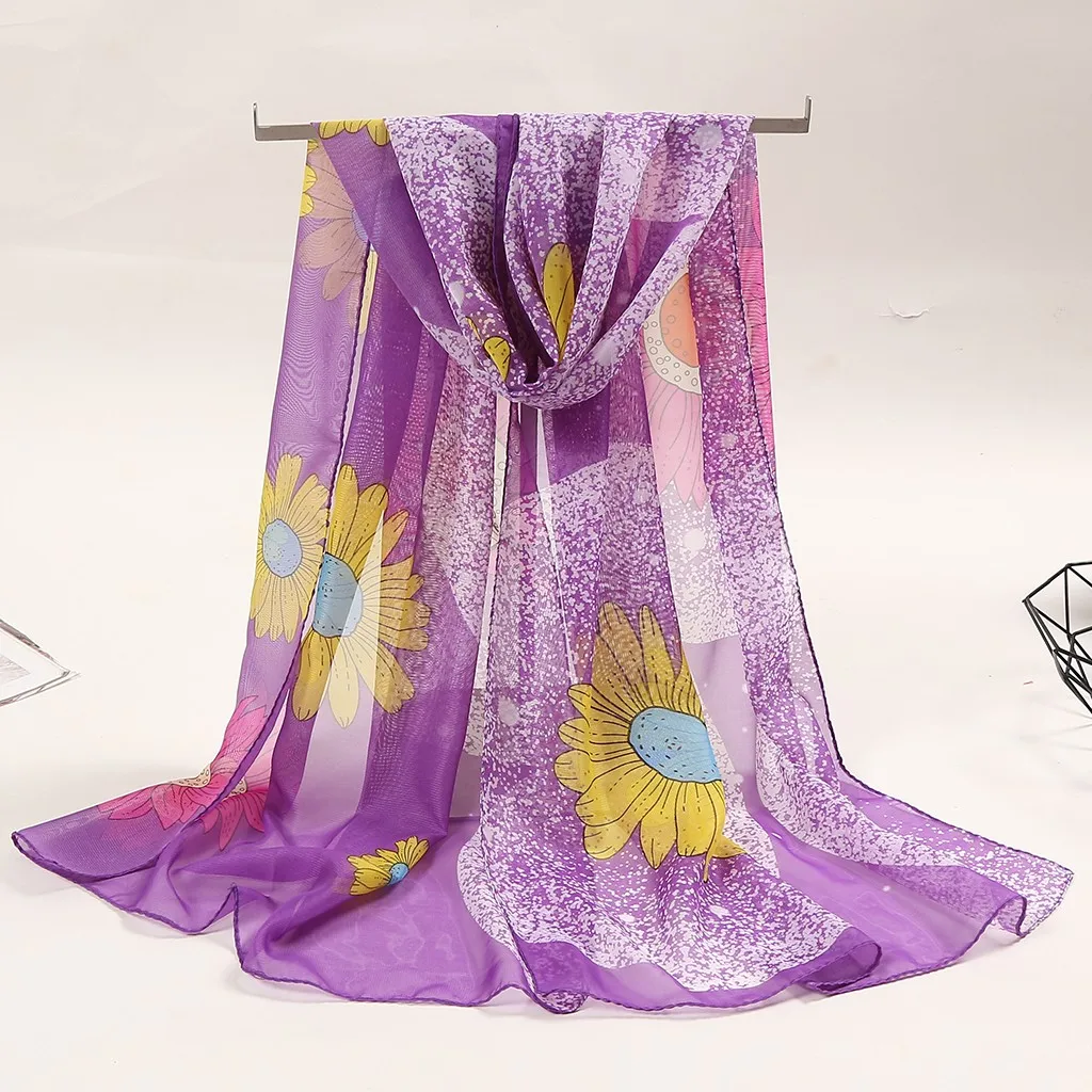 Женский шелковый шарф с цветочным принтом лето 2020 Длинный мягкий шарф-накидка