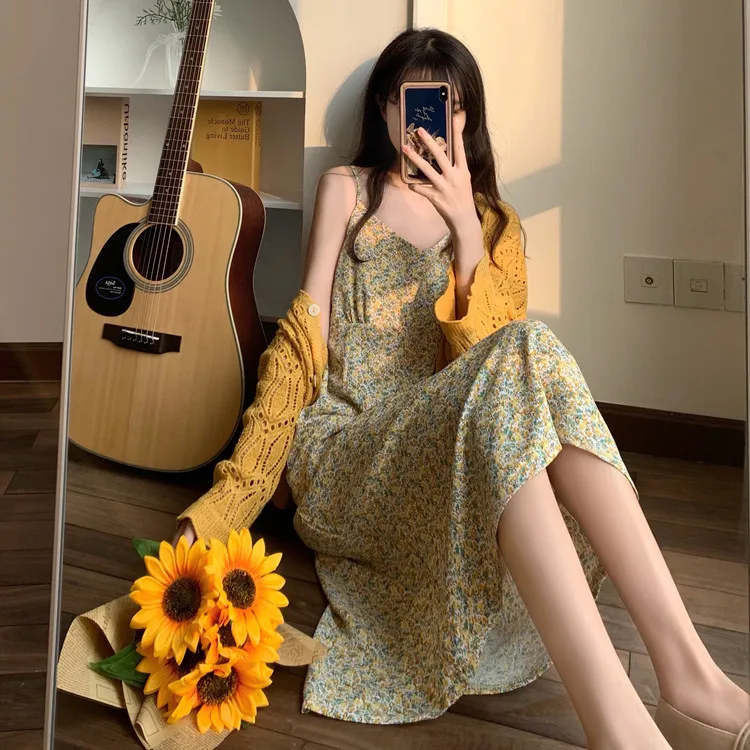 

Floral Suspender Dress Women's Spring and Summer 2021 New French Retro Soft Dress Dresses Women Sexy Dress Summer Dress Women