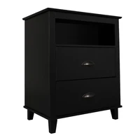 fch nightstand side end table for living room and bedroom with 2 drawer storage shelf black in stock