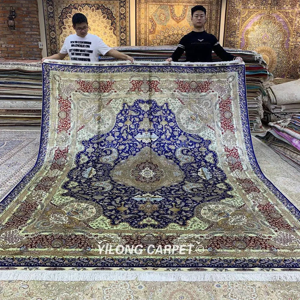 Yilong 8 'x 10' персидский шелковый Плетеный Ковер Hereke семейная комната Vtg ковер