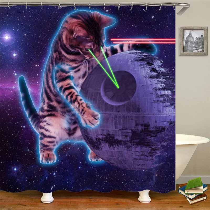 

Lovely Cat Printing Shower Curtain Polyester Waterproof Cloth Bathroom Curtain Cartoon 3D Bathing Curtain Bath Room Curtain
