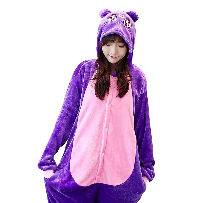 Adults Kigurumi Moon Cat Pajamas Sets Sleepwear Pyjama Animal Suit Cosplay Women Winter Garment Cute Animal Winter Costume