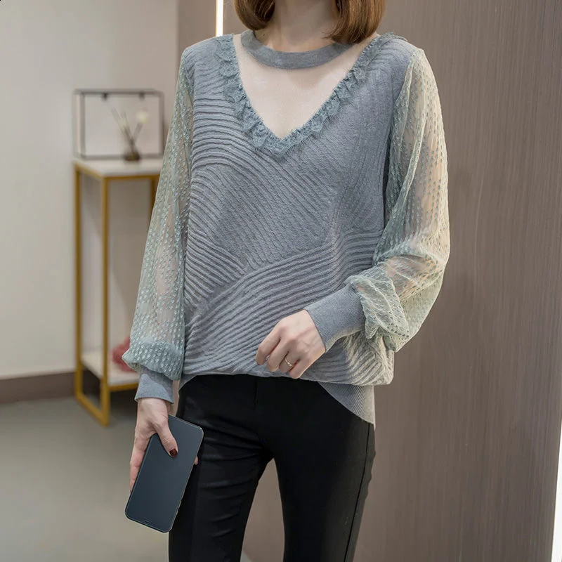 Женский вязаный свитер с оборками Nkandby Осенний Модный пуловер в стиле пэчворк