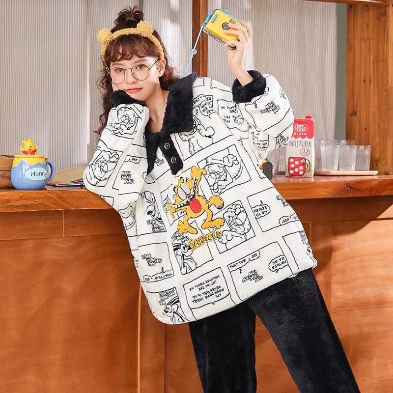 구매 여성용 가을 겨울 플란넬 턴 다운 칼라 긴 소매 잠옷, 홈 웨어, 만화 잠옷, 두꺼운 투피스 세트, 라운지웨어 구매 여성용 가을 겨울 플란넬 턴 다운 칼라 긴 소매 잠옷, 홈 웨어, 만화 잠옷, 두꺼운 투피스 세트, 라운지웨어