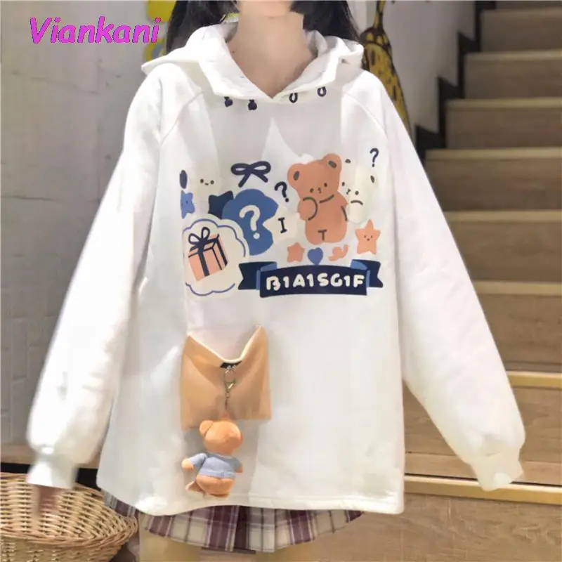 

Japanese Sweet Cartoon Print JK Hoodies Coats Women Preppy Style Cute Loose Sweatshirts Girly 2021 Autumn Winter Kawaii Outwear