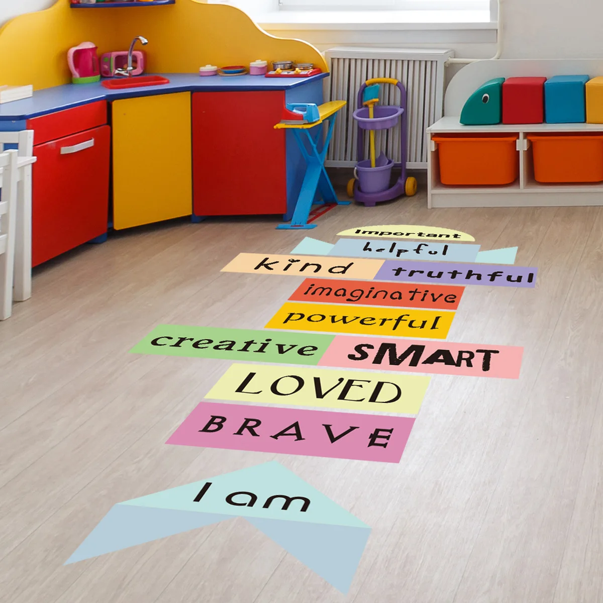 

English Letter Floor Stickers Geometry Pattern Wall Stickers for Boy Girl Kids Room Decor Aesthetic Kindergarten Flooring Decals